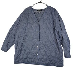 JNY Jones‎ New York Women's 2X Quilted Button Front Jacket Coat Blue